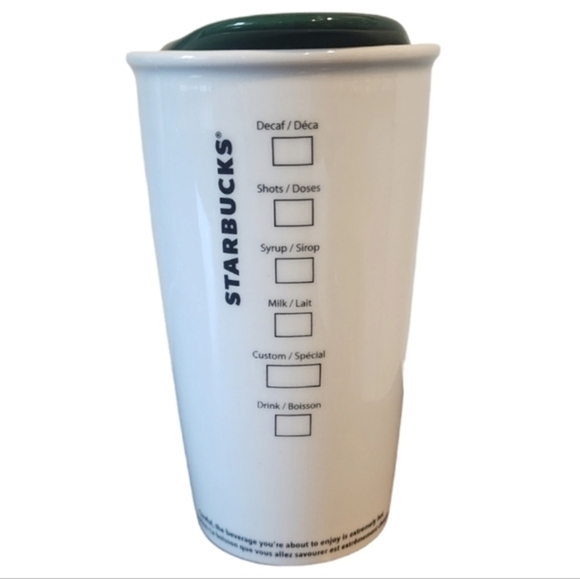Starbucks 12 Tumbler Ceramic Travel Coffee Mug Lid Mermaid Siren White Green - Picture 3 of 9